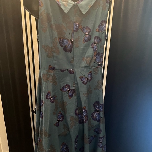 Pin Up Girl Teal Butterfly Print Swing Dress - Picture 4 of 8